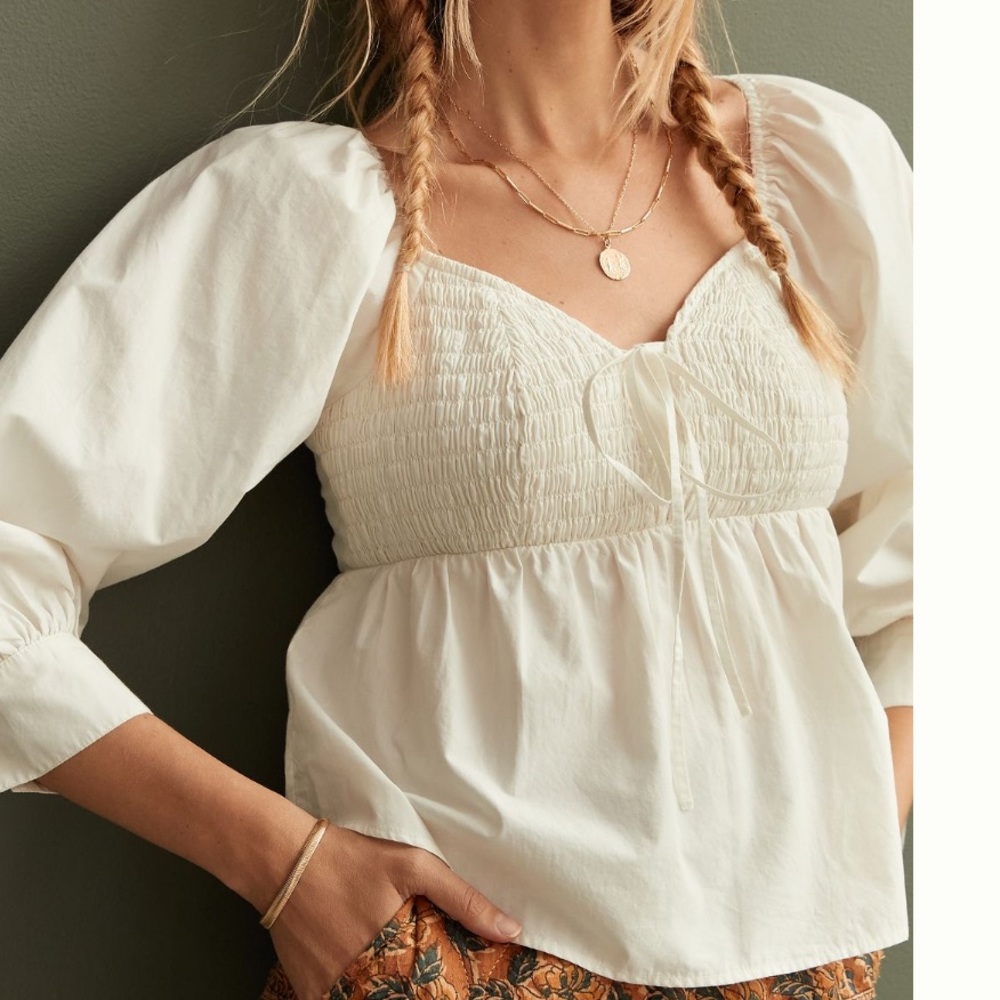 NWT Anthro white smocked peasant blouse